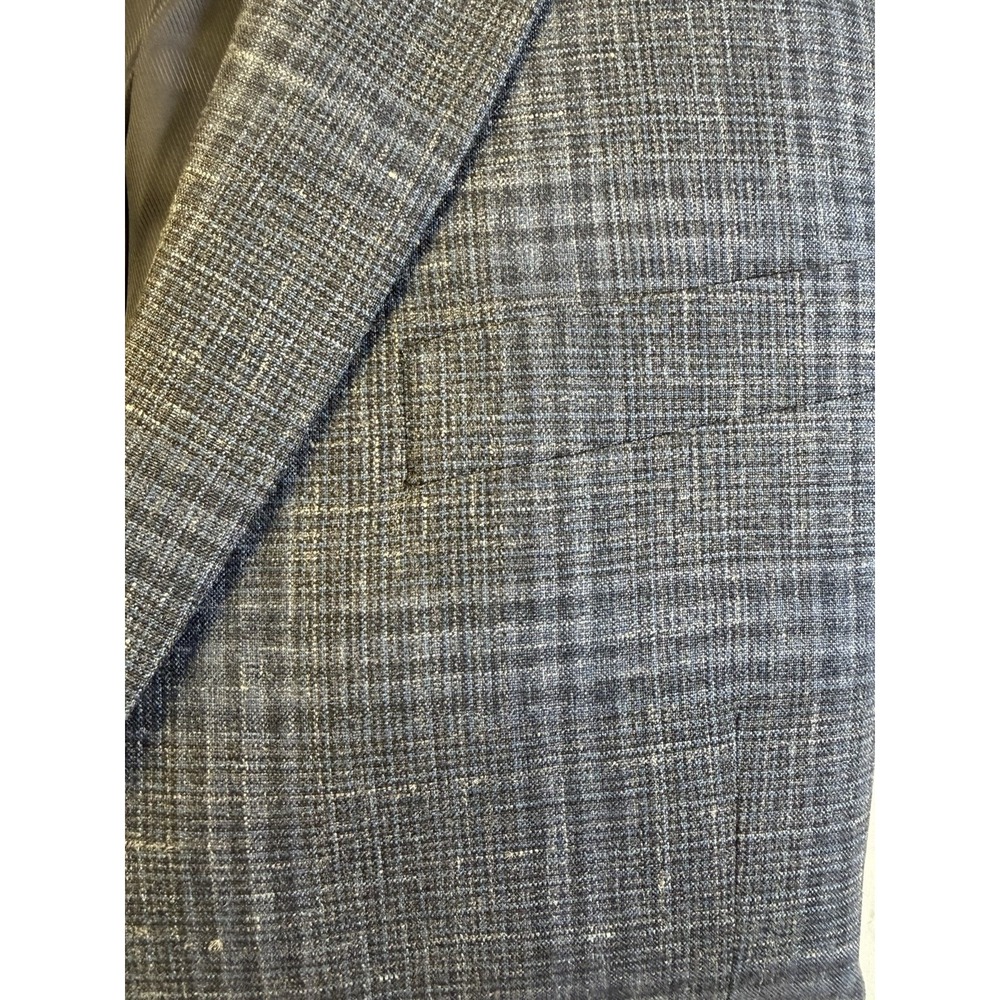 Pronto Uomo Platinum 40R Blue Plaid Sport Coat Wool Silk Linen 2 Button Blazer - Picture 14 of 14
